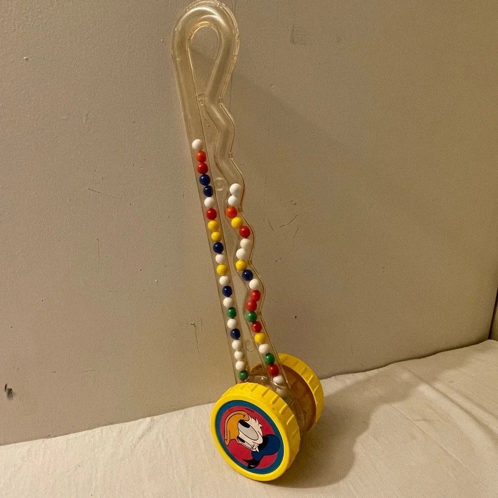 Vintage Disney Donald‎ Duck & Minnie Mouse Push Popper Toy with Beads